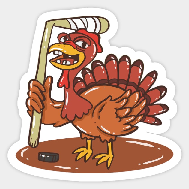 Turkey With Ice Hockey For Thanksgiving Sticker by Artmoo